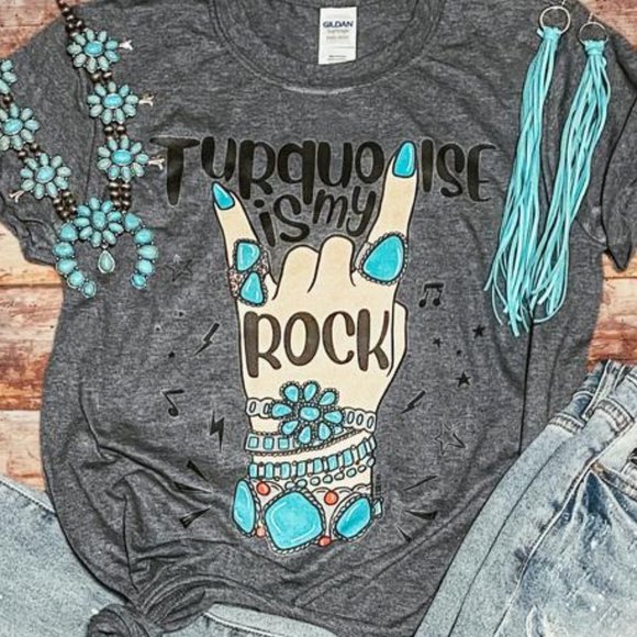 TURQUOISE IS MY ROCK Handmade Graphic Tee - Picture 6 of 6